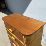 Restored Art Deco Rattan Highboy Dresser With Mahogany Top