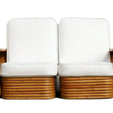 Restored Paul Frankl Style Six-Strand Square Pretzel Stacked Rattan Settee Loveseat