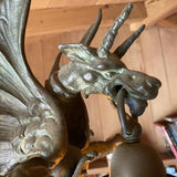Bronze Medieval Gothic Dragon Chandelier w/ Quezal Gold Iridescent Shades