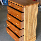 Stacked Rattan Highboy Dresser with Mahogany Top by Kane Kraft