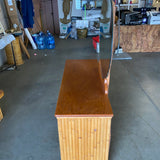 Pre-War Stacked Rattan and Mahogany Vanity with Round Mirror