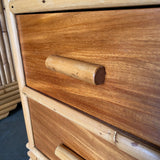 Pre-War Stacked Rattan and Mahogany Vanity with Round Mirror