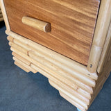 Pre-War Stacked Rattan and Mahogany Vanity with Round Mirror