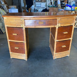 Boutique Made Stacked Rattan and Mahogany Secretary Desk