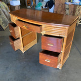 Boutique Made Stacked Rattan and Mahogany Secretary Desk