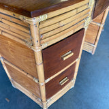 Boutique Made Stacked Rattan and Mahogany Secretary Desk