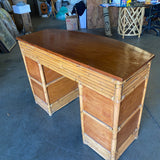 Boutique Made Stacked Rattan and Mahogany Secretary Desk