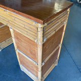 Boutique Made Stacked Rattan and Mahogany Secretary Desk