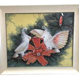 Restored Post-War Hawaiian Bird and Botanical Airbrush Painting, Framed