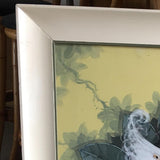 Restored Post-War Hawaiian Bird and Botanical Airbrush Painting, Framed