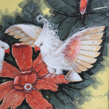 Restored Post-War Hawaiian Bird and Botanical Airbrush Painting, Framed