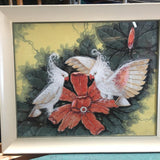 Restored Post-War Hawaiian Bird and Botanical Airbrush Painting, Framed